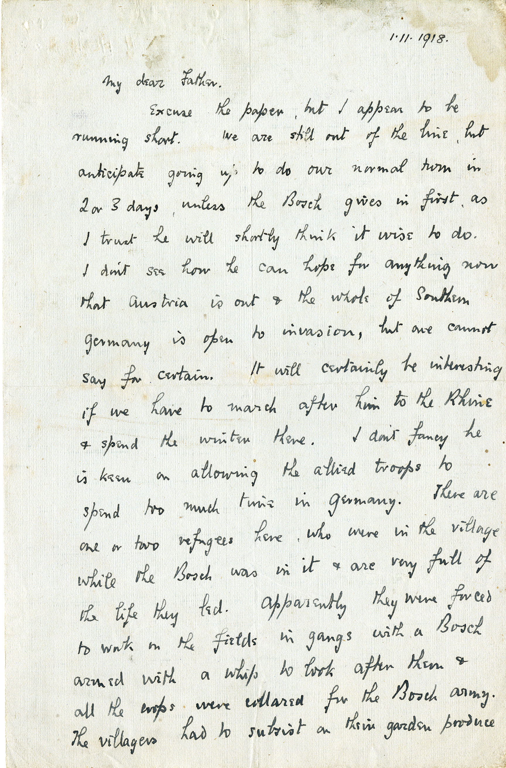 Letter to Father 1-11-1918 page 1