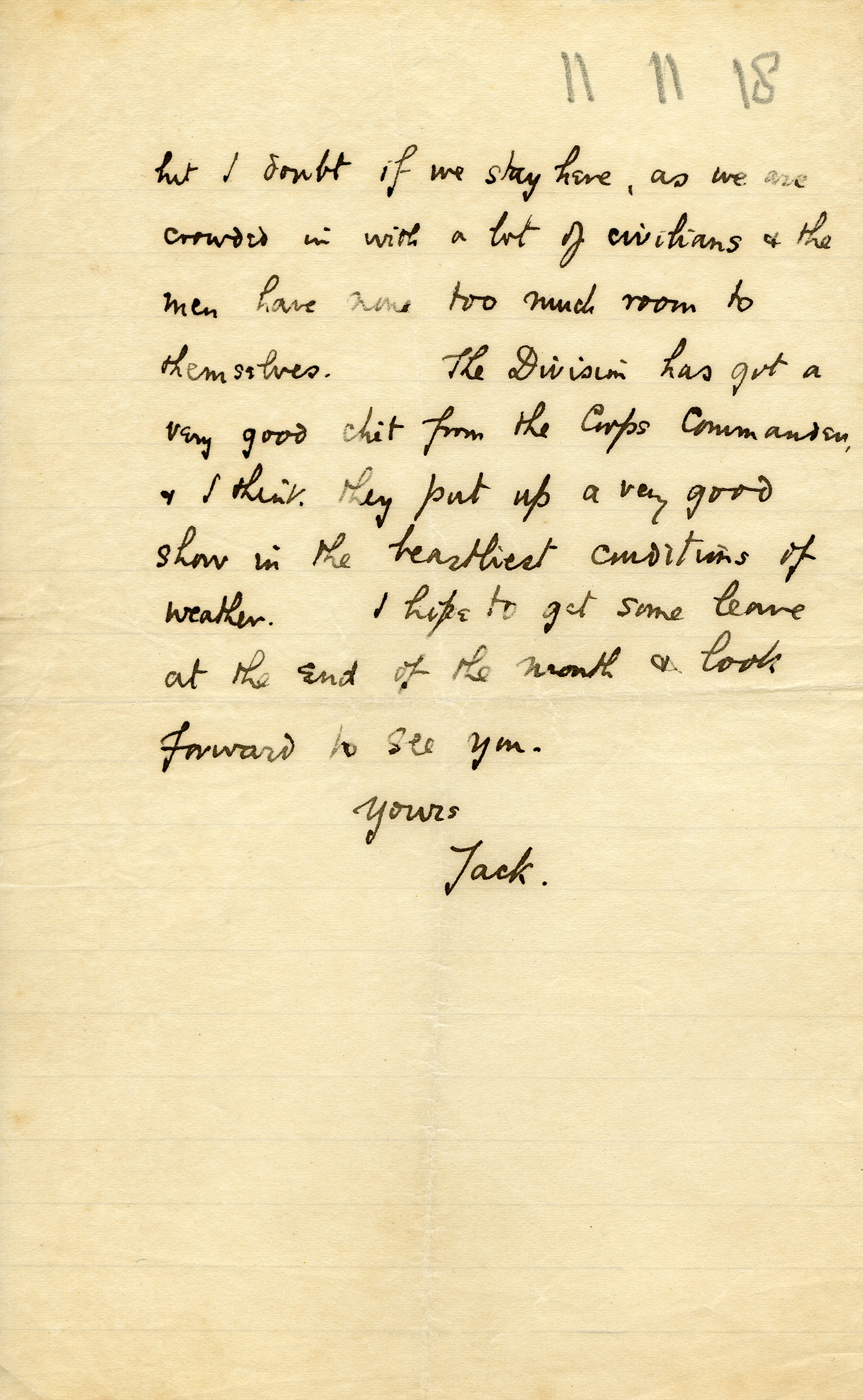 Letter to Father 11-11-1918 page two