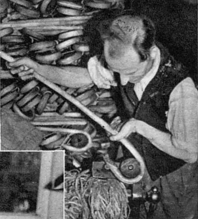 Victor Lintott making walking-sticks in 1941. “A Family Affair: From Shed to Factory at Downland Farm.” Illustrated Sporting and Dramatic News, 17 January 1941.