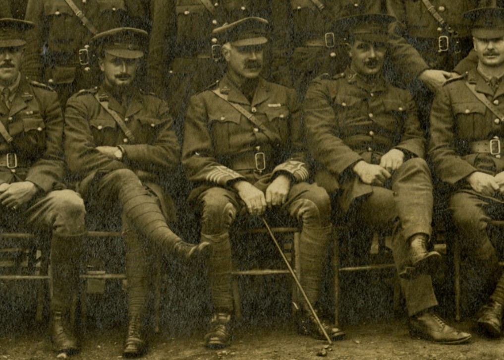 Peirs and Fox are shown here on either side of Colonel F.H. Fairtlough, prior to the Battalion's embarkation for France in August, 1915.